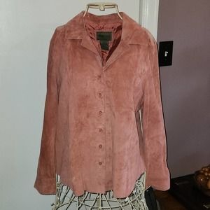 Brandon Thomas Salmon Colored Suede Leather Shacket Shirt Jacket Size XL